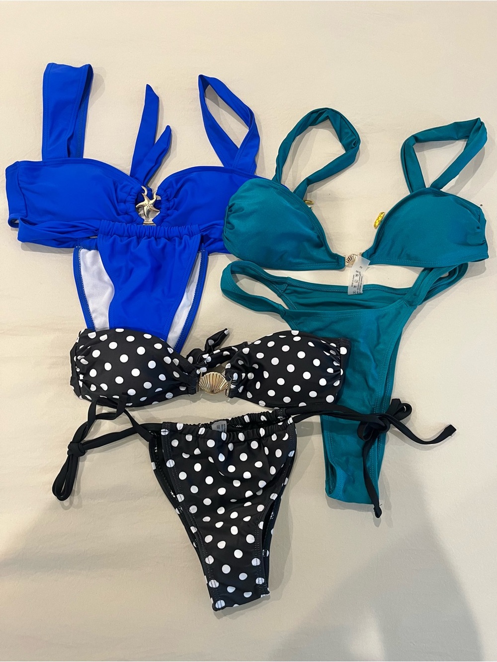 Bundle of 3 Bikini Sets – Size Small – Blue, Teal & Polka Dot